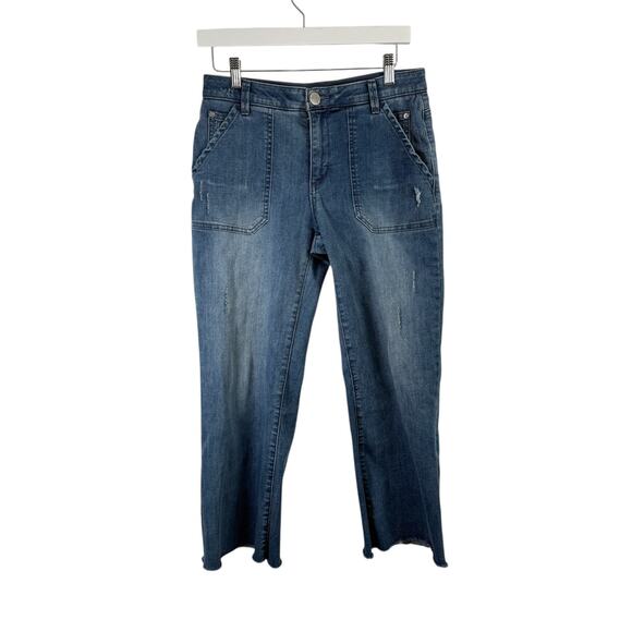 Democracy "Ab" Technology Crop Flare Jeans Medium Wash Stretch Hi Rise Womens 4 - Picture 1 of 8
